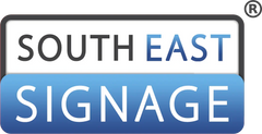 Marine signage logo with bold 'SOUTH EAST SIGNAGE' text, blue gradient, UK made.